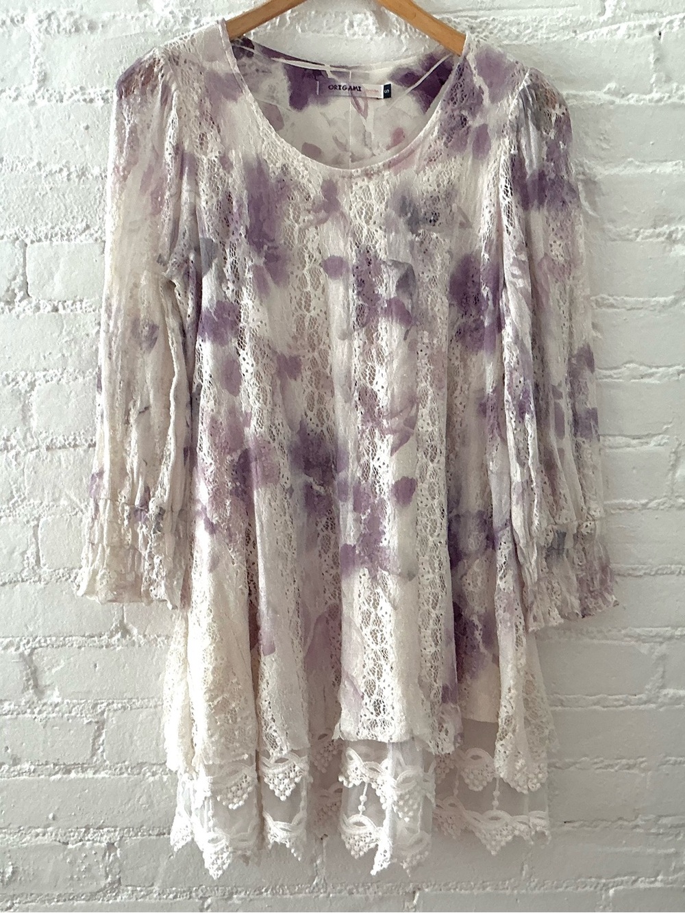 Origami Lace Tunic Layered Top Feminine Romantic Fairy Cream Lavender Size S